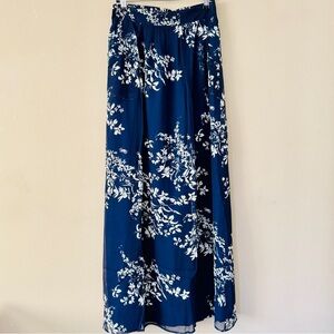 NWOT Chaser Navy White Floral Silk Maxi Skirt S